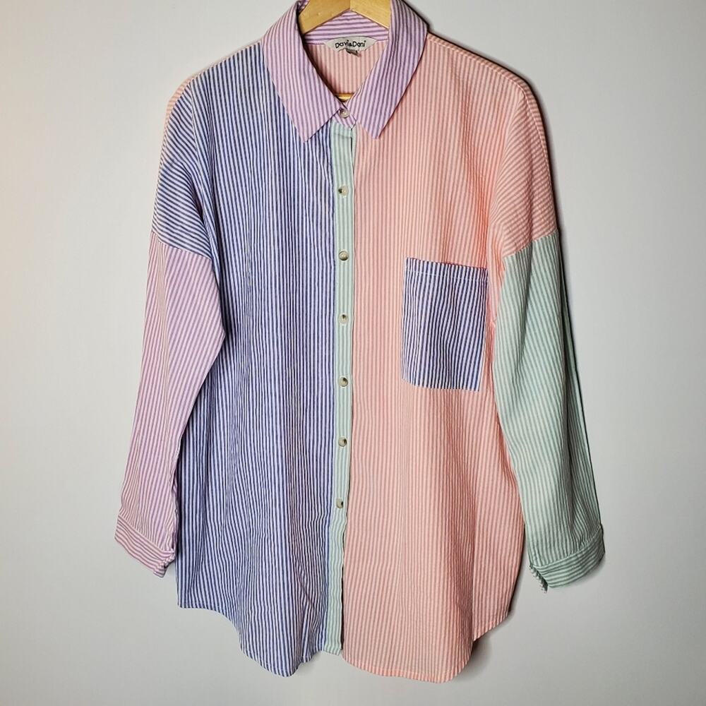 Davi & Dani Multi Color Striped Button Down Shirt… - image 2